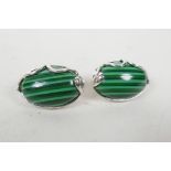 A pair of 925 silver and malachite style earrings, 1"