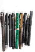 A collection of nine fountain pens, two Parker, two Sheaffer, one Rothman, one Conway Stewart (no