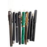 A collection of nine fountain pens, two Parker, two Sheaffer, one Rothman, one Conway Stewart (no