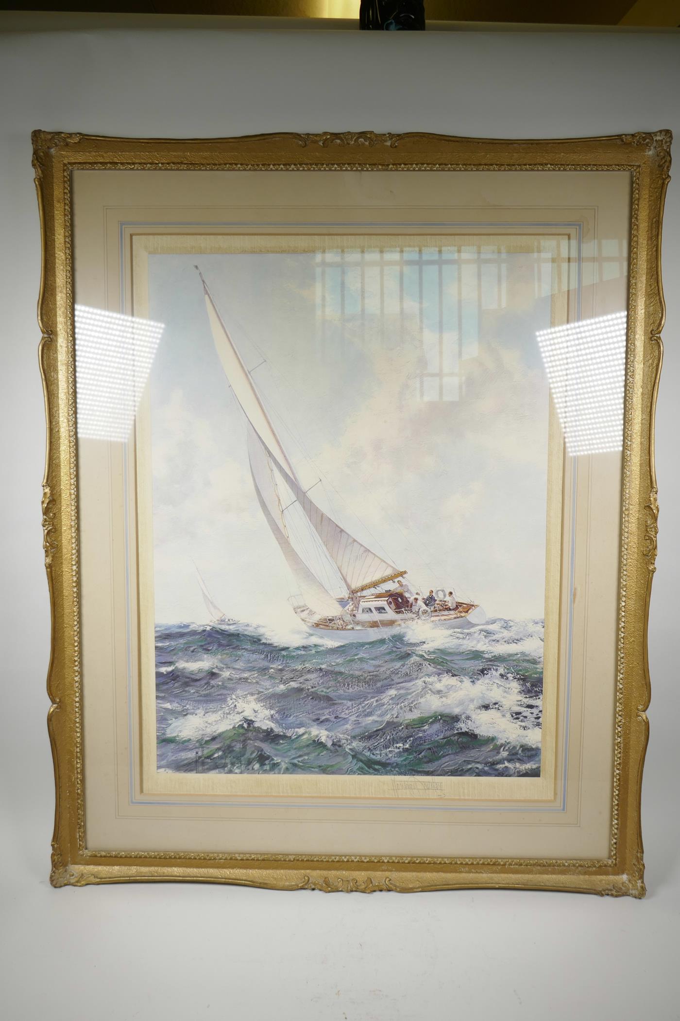 Montague Dawson, lithograph of sailing yachts at sea, pencil signed in the margin, 19" x 28" - Image 3 of 4