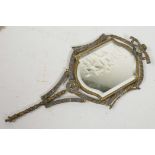 A Russian enamelled brass framed hand mirror with bevelled glass plate, 12" long