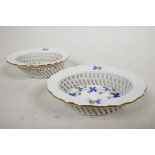 A pair of Herend basket dishes in the cornflower Blue Garland pattern, stamped and impressed to base