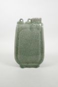 A Chinese celadon crackle glazed pottery flask, 8½" high