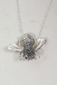A 925 silver pendant necklace in the form of a bee, 1"