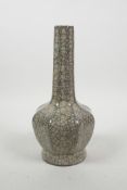 A Chinese crackleware vase of ribbed octagonal form, 9½" high