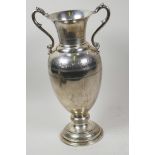 An Italian 800mk silver two handled pedestal vase with engraved decoration, 13½" high (947 grams)