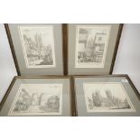 W.M.P. Robins, a set of four etchings, scenes of historic Canterbury, largest 7" x 10"