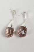 A pair of 925 silver and pink glass drop earrings, 1½" drop
