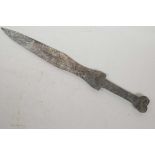 A verdigris bronze dagger, 14½" long