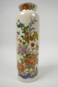 A C20th Chinese famille verte crackle glazed porcelain tall vase decorated with chrysanthemums,