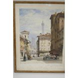 After H. Callow, Italian street scene with figures, titled in pencil 'The Leaning Tower of Bologna',