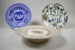 A mid C20th possible Coalport porcelain dessert comport, hand decorated with a yellowhammer to the