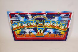 A Crompton's perspex 'Rock 'n' Roll II' coinpusher arcade machine sign, 38" x 17"