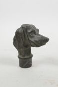 A bronze walking stick handle in the form of a dog, 3"