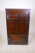 An C18th oak cupboard, with fielded panel door, 33" x 19" x 55"