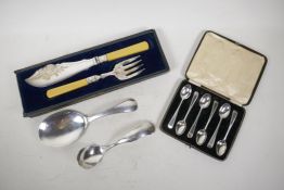 A set of six Georgian silver teaspoons (London 1821, 65 grams), a Dutch silver rice scoop and
