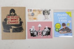 After Banksy, a collection of ephemera to include free art from Dismaland, Payday loans, 4 kids