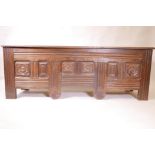 A C18th French oak dower chest with carved decoration, 69" x 20½", 25" high