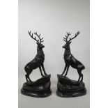 A pair of bronzed metal stags after J. Moigniez, 17" high