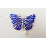 A 925 silver and plique a jour brooch in the form of a butterfly, 2" wide