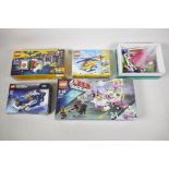 Four Lego sets, including 'Scarecrow Special Delivery, 70910', 'Ford Fiesta M-Sport WRC 75885', '