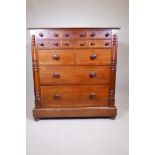 A Dutch mahogany chest on chest, the upper section with six over two drawers, the base with two long