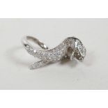 A 925 silver and cubic zirconium encrusted ring in the form of a cobra, approximate size 'O'