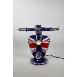A novelty enamelled metal lamp in the form of a Vespa scooter steering column, 11½" high