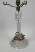 A cut crystal table lamp base, 13" high