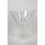 A tall Baccarat glass vase of ribbed design with wide flared neck, 10" high