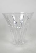 A tall Baccarat glass vase of ribbed design with wide flared neck, 10" high