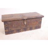 A late C19th/early C20th teak and brass studded Zanzibar chest, 29½" x 13", 11½" high