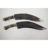 Two vintage kukris with studded bone handles, and lion mask pommels, 17" long