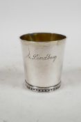 A C19th Swedish hand tooled silver beaker by Johan Niklas Palm, 2½" high, 48 grams