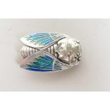 A silver plated and enamel vesta case in the form of a cicada, 2" long