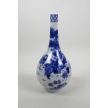 A Chinese blue and white porcelain bottle vase decorated with a noble on a chariot and boys at play,