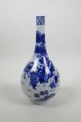 A Chinese blue and white porcelain bottle vase decorated with a noble on a chariot and boys at play,