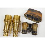A pair of brass cased binoculars, 6" long, together with a pair of opera glasses, one A/F