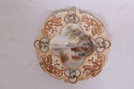 A John Stinton Royal Worcester cabinet plate, with pierced, shaped borders, the central panel