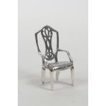 A 925 silver miniature Hepplewhite style chair, 1" high