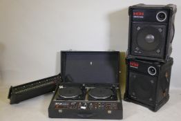 A Cloud, series 12 twin turntable deck, an HH electronic 5 channel MA100 amplifier and a pair of