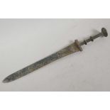 A verdigris bronze dagger, 15" long