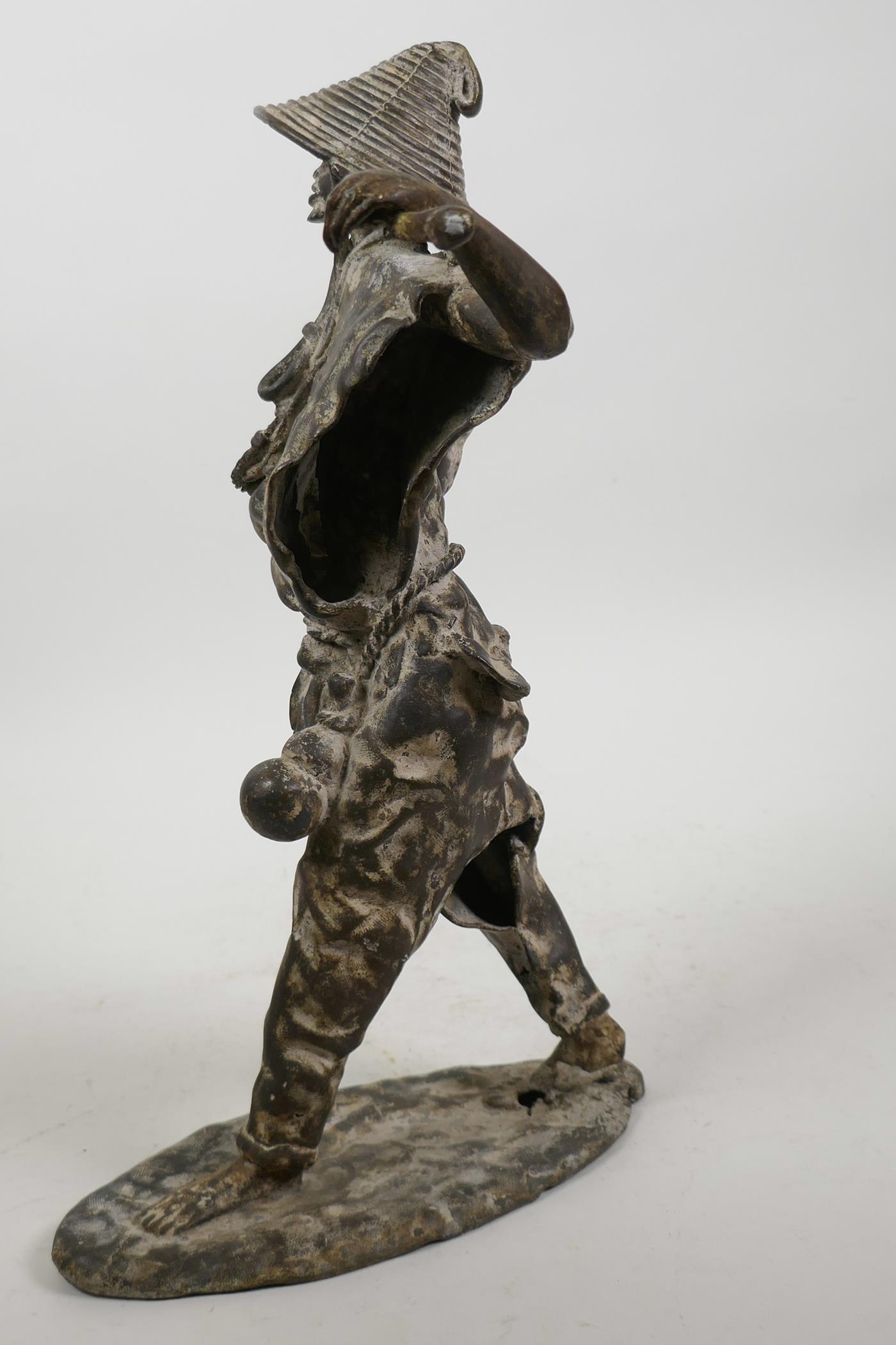 A Chinese stylised bronze figure of a fisherman, 13" high - Image 5 of 5