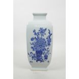 A Chinese blue and white porcelain vase decorated with objects of virtu, seal mark to base, 10½"