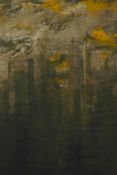 Antal Biro, abstract cityscape, signed mixed media, 14½" x 12"