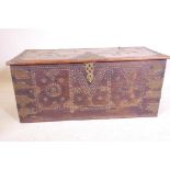 A late C19th/early C20th teak and brass studded Zanzibar chest, 41" x 18", 18" long