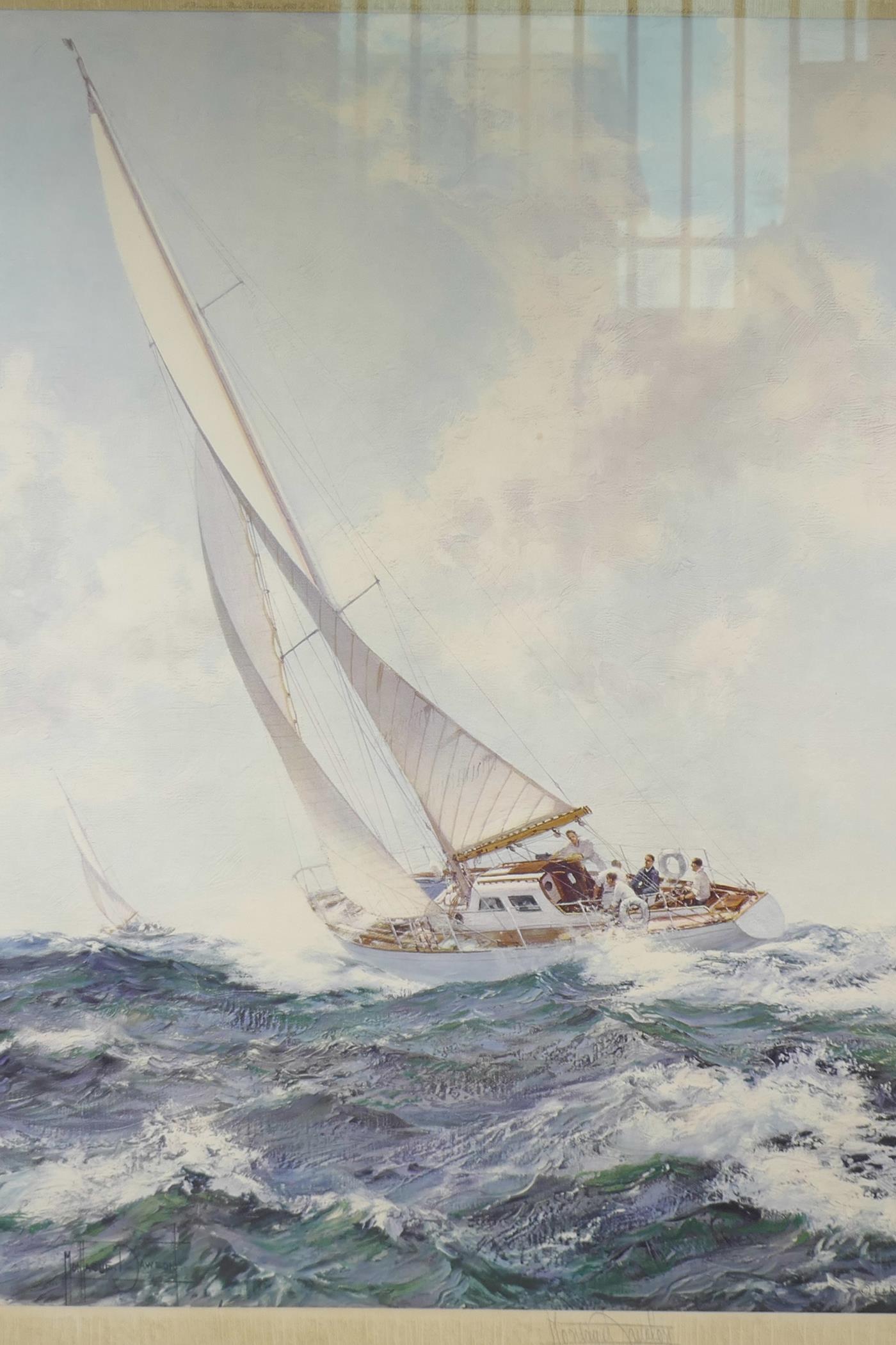 Montague Dawson, lithograph of sailing yachts at sea, pencil signed in the margin, 19" x 28" - Image 2 of 4