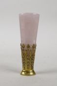 A rose crystal handled gilt metal seal with a musical note motif, 3½" long