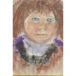 Portrait of a child, inscribed on frame plaque 'Joan Eardley', pastel drawing, 11" x 9"
