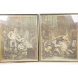 William Hogarth, a pair of C18th engravings, Before and After, 12" x 15"